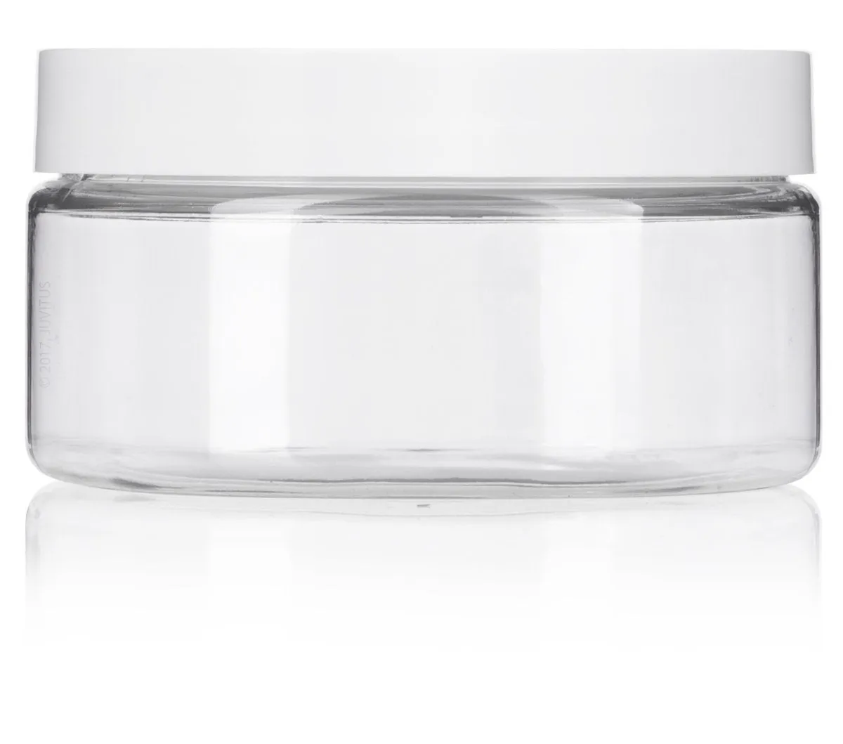 8 oz Clear Plastic Low Profile Jar with White Foam Lined Lid (12 Pack)