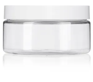 8 oz Clear Plastic Low Profile Jar with White Foam Lined Lid (12 Pack)