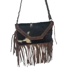 American Darling® Braided Cowhide Fringe Brown Leather Bag ADBGM298B