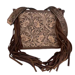 American Darling® Fringed Floral Embossed Brown Leather Bag ADBG324