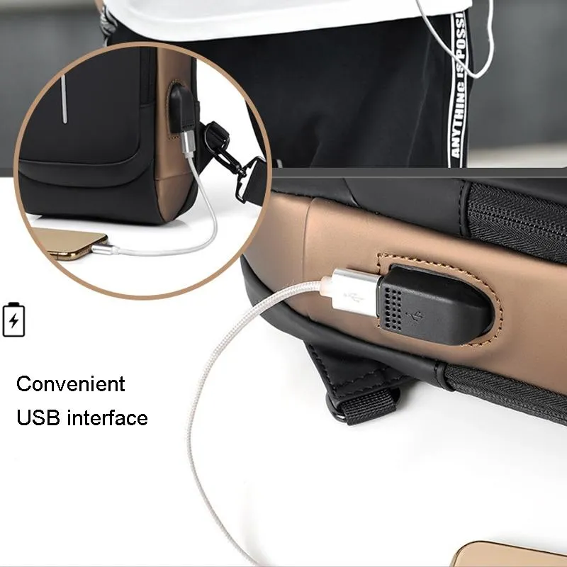 Anti Theft Men Shoulder Bag With Usb Charging Port