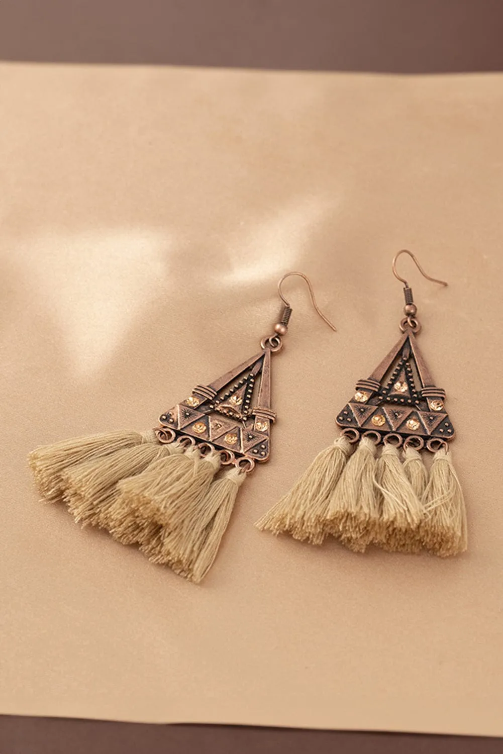 Boho Brown Triangle Tassel Dangle Earrings