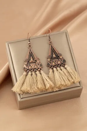 Boho Brown Triangle Tassel Dangle Earrings