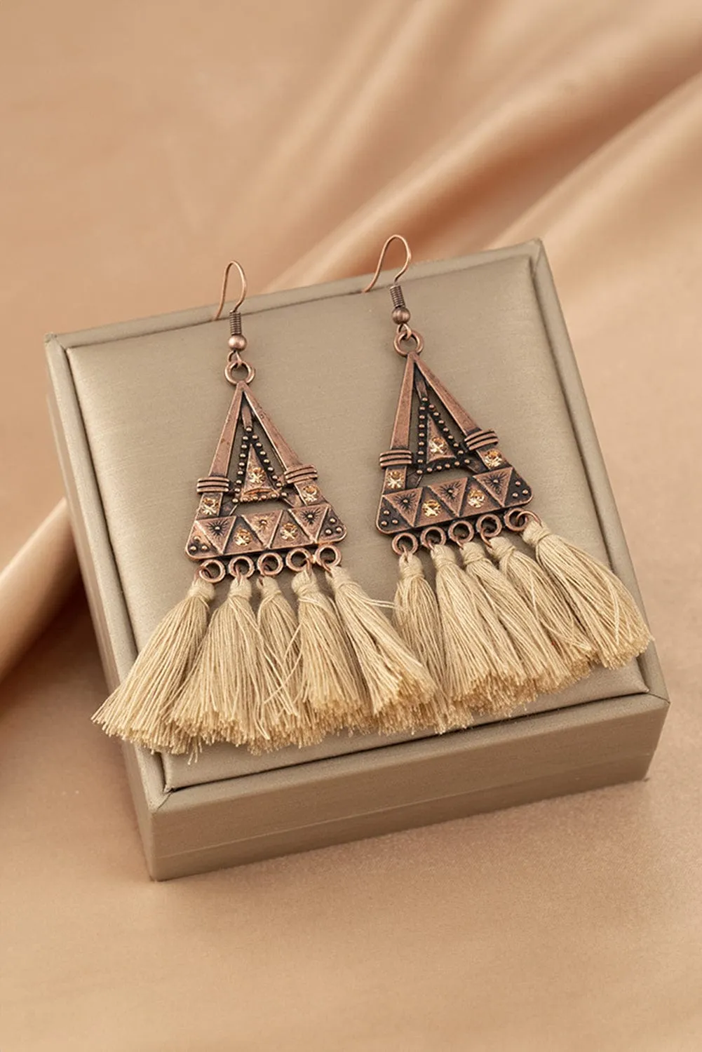 Boho Brown Triangle Tassel Dangle Earrings