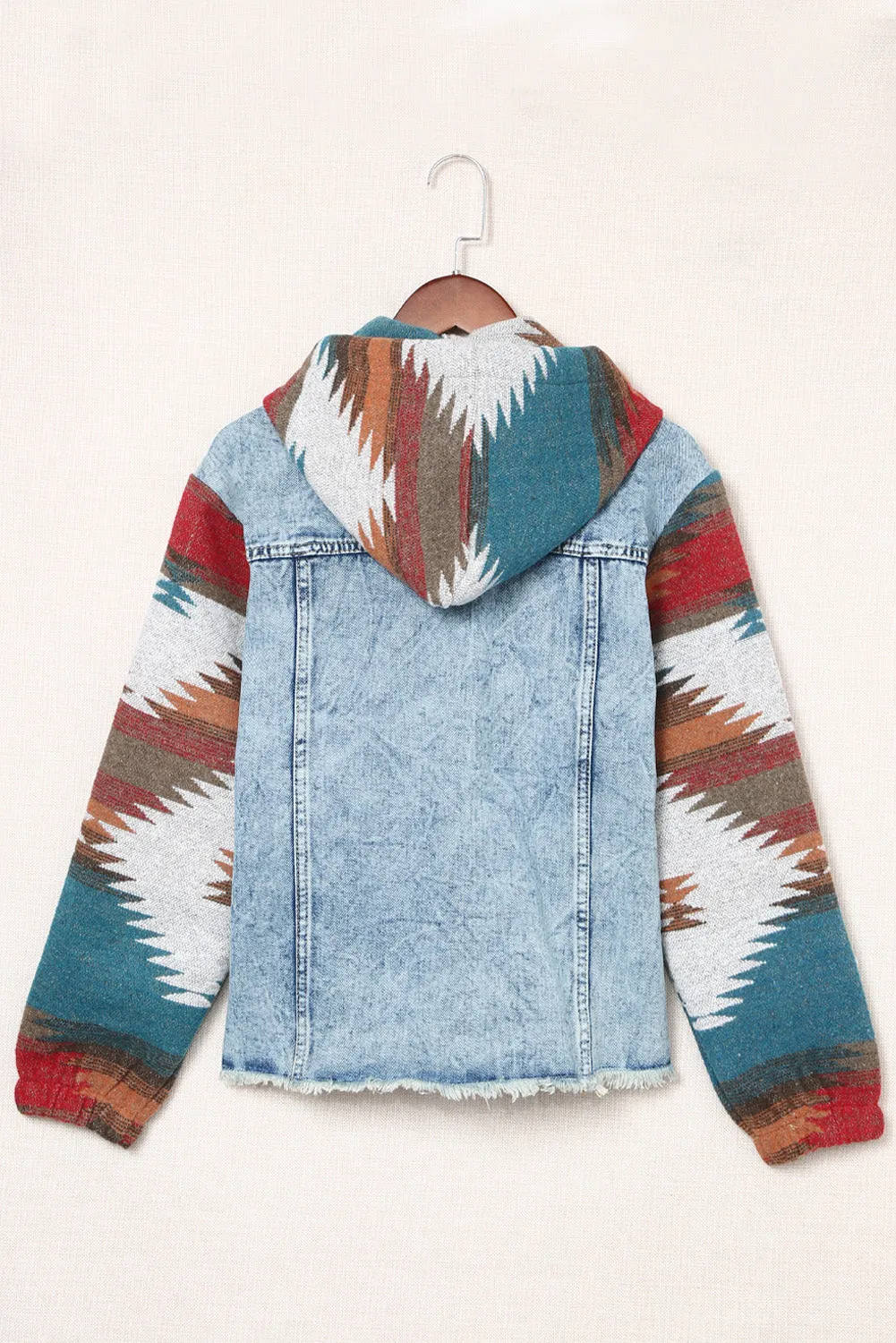 Boho Chic Aztec Print Hooded Denim Jacket