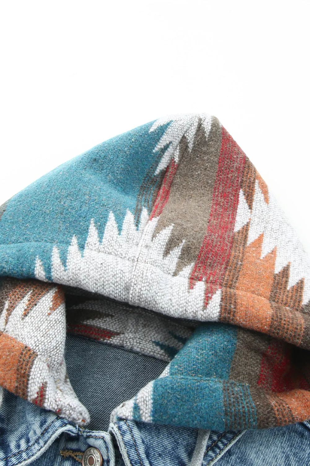 Boho Chic Aztec Print Hooded Denim Jacket
