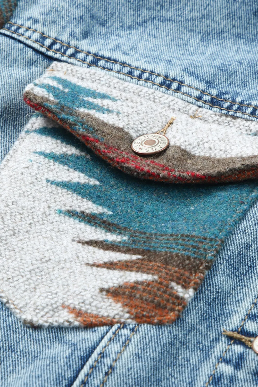Boho Chic Aztec Print Hooded Denim Jacket