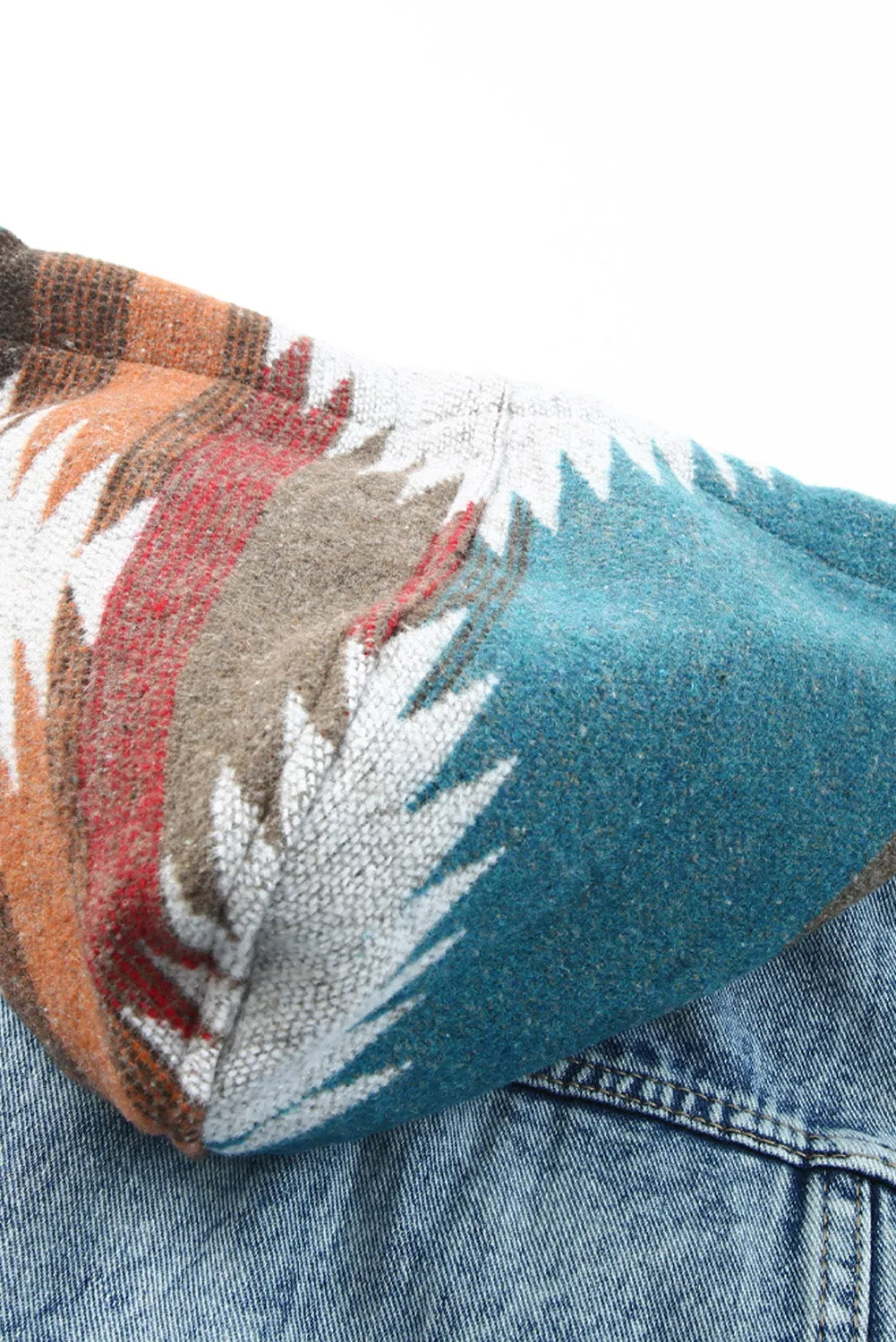Boho Chic Aztec Print Hooded Denim Jacket