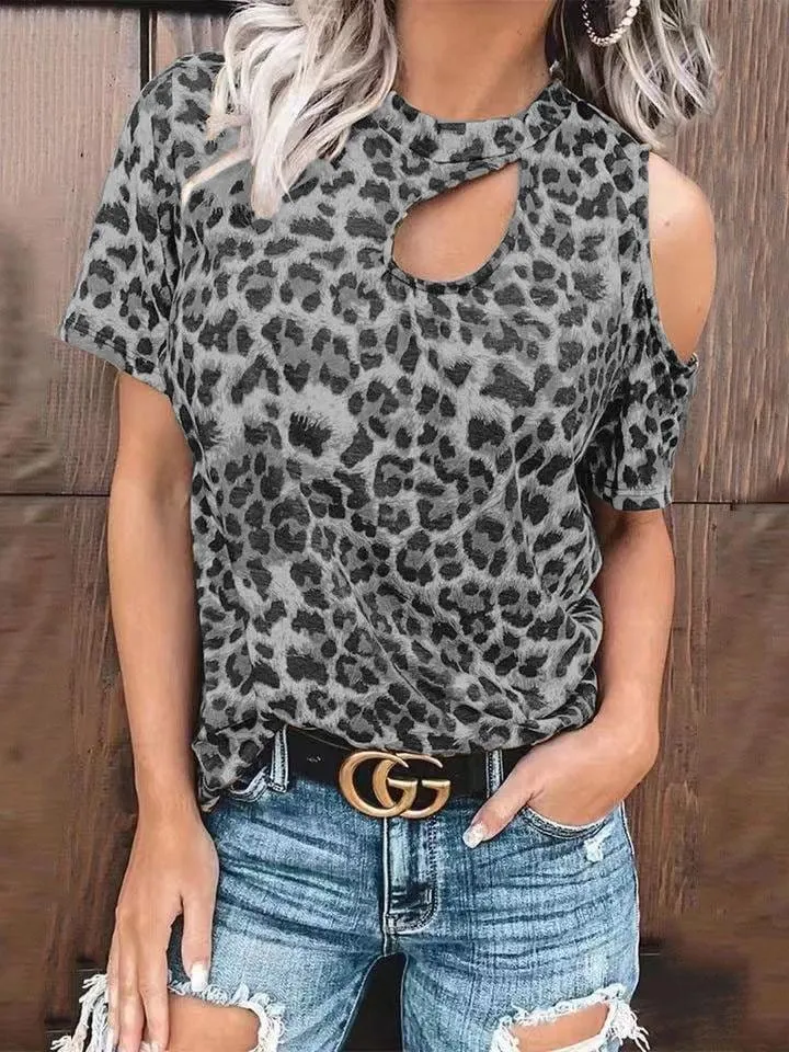 Bold Leopard Print Top with Cold Shoulder