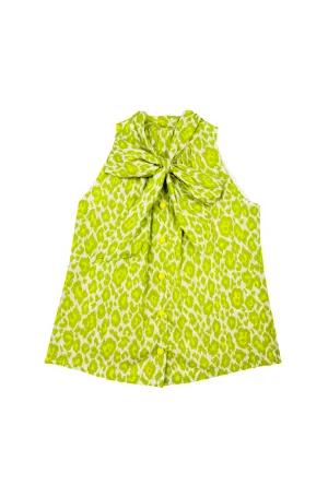 Buru x Kelly Golightly Sleeveless Bow Blouse - Citron Cheetah
