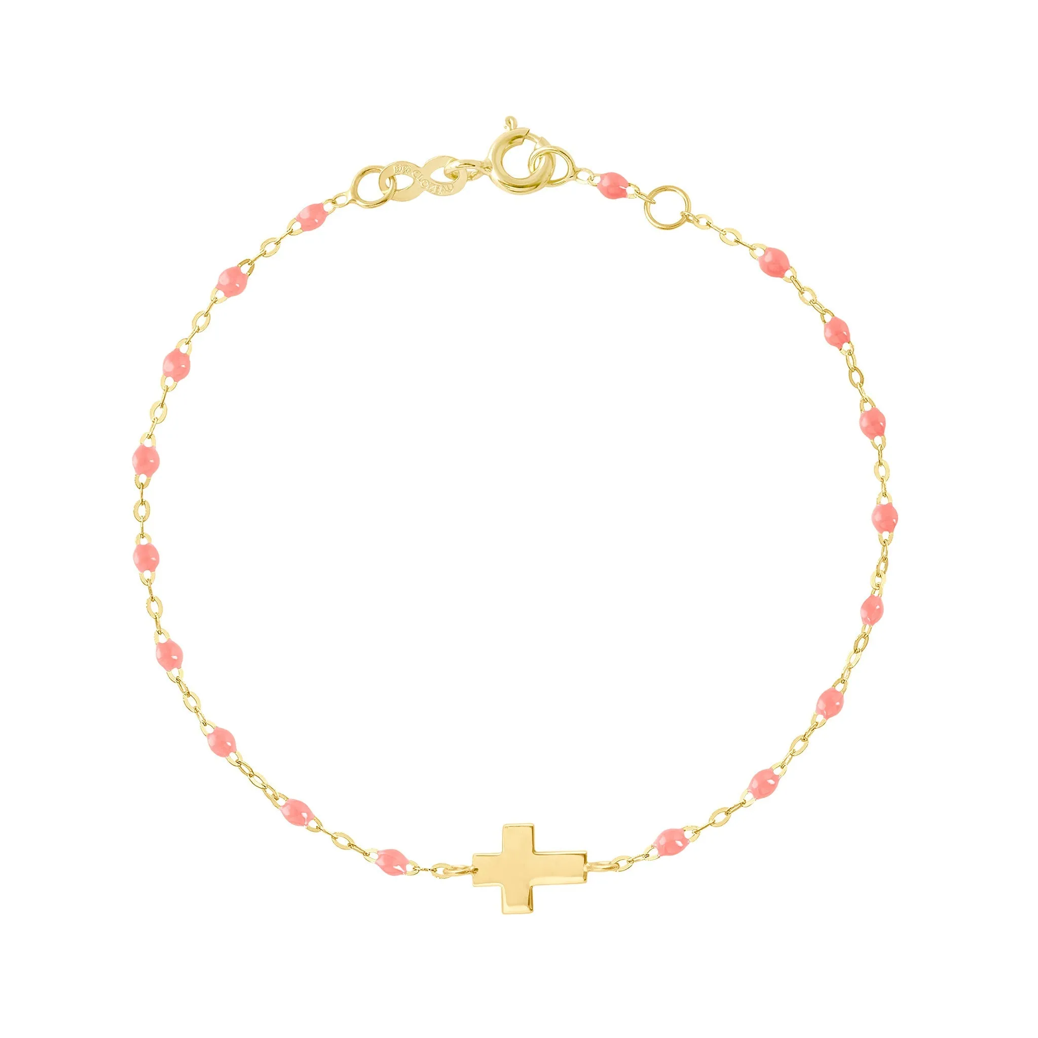 Child Cross Charm Classic Gigi Fuchsia bracelet, Yellow Gold, 5.9"