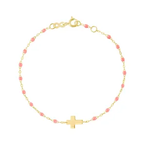 Child Cross Charm Classic Gigi Fuchsia bracelet, Yellow Gold, 5.9"