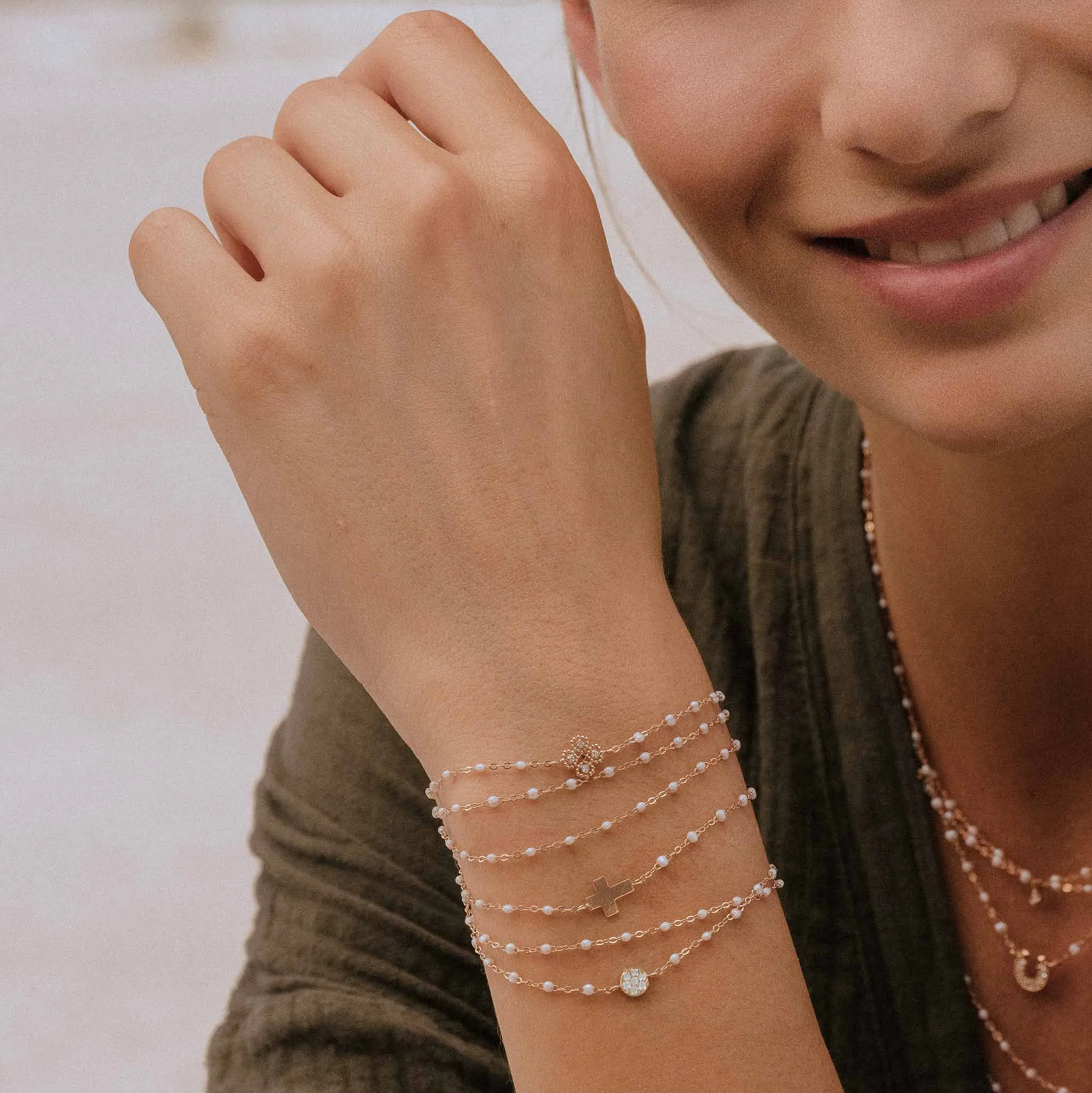 Classic Opal Cross Charm Bracelet, Rose Gold, 6.7"