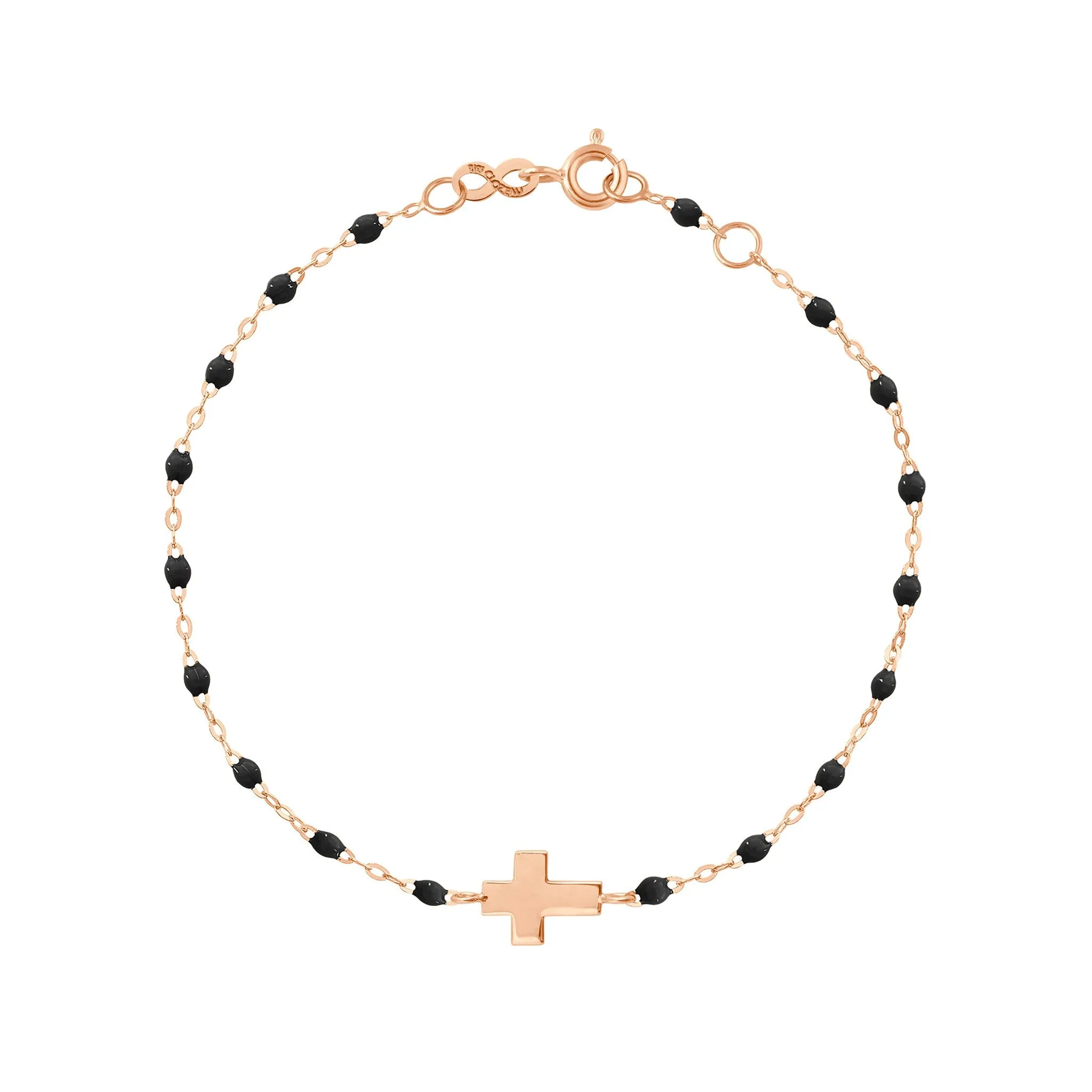 Cross Charm Classic Gigi Black bracelet, Rose Gold, 6.7"