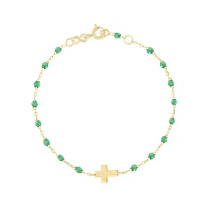 Cross Charm Classic Gigi Mint Bracelet, Yellow Gold, 6.7"