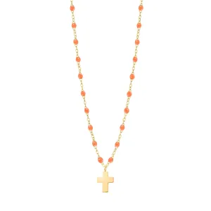 Cross Charm Classic Gigi Orange necklace, Yellow Gold, 16.5"