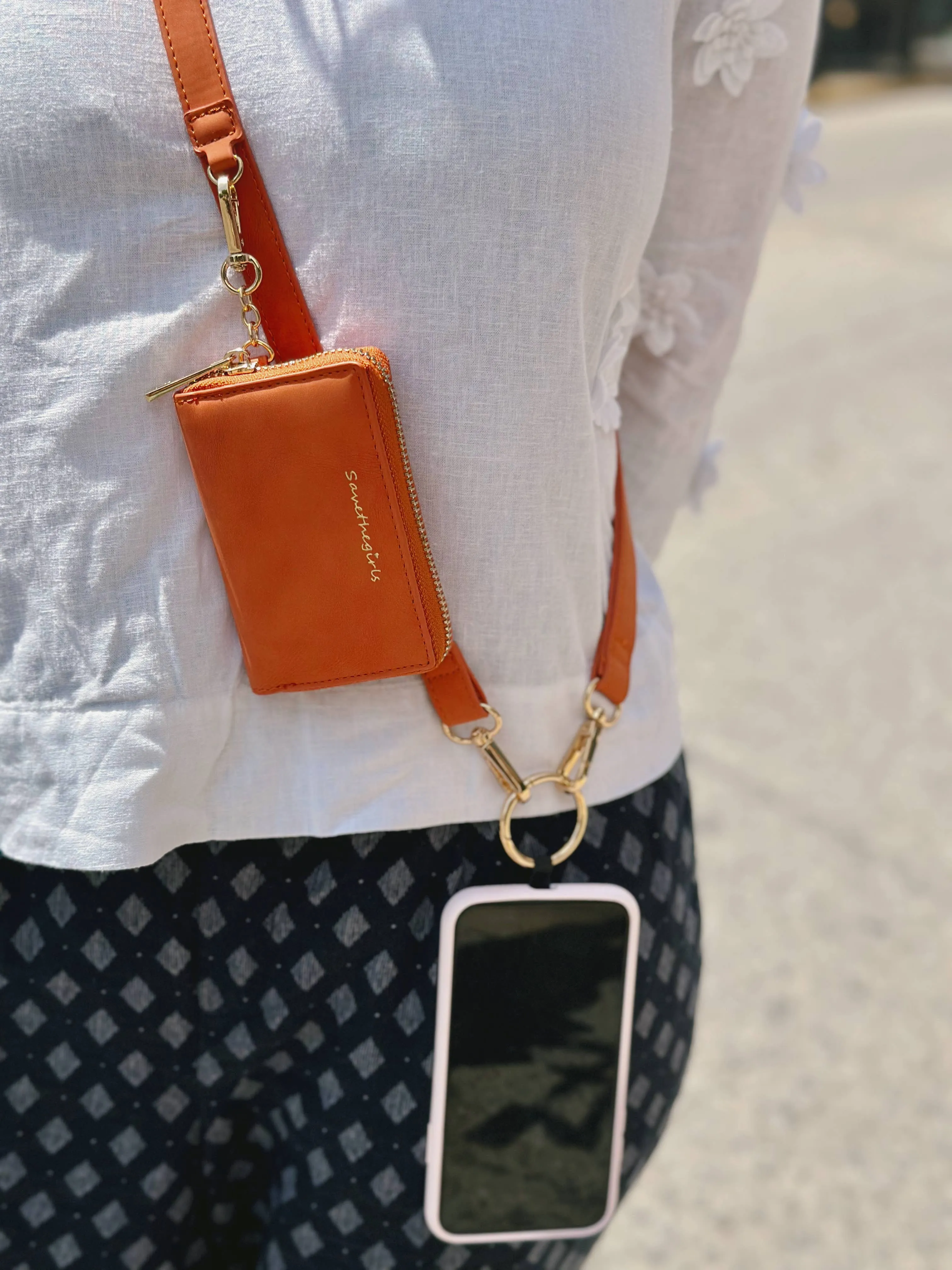 Denim Blue Clip & Go Brushed Vegan Leather Phone Lanyard - Rfid Pouch