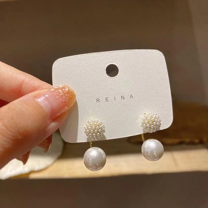 Elegant Ball Back Hanging Pearl Earrings Charm Jewelry ECJCY34 F