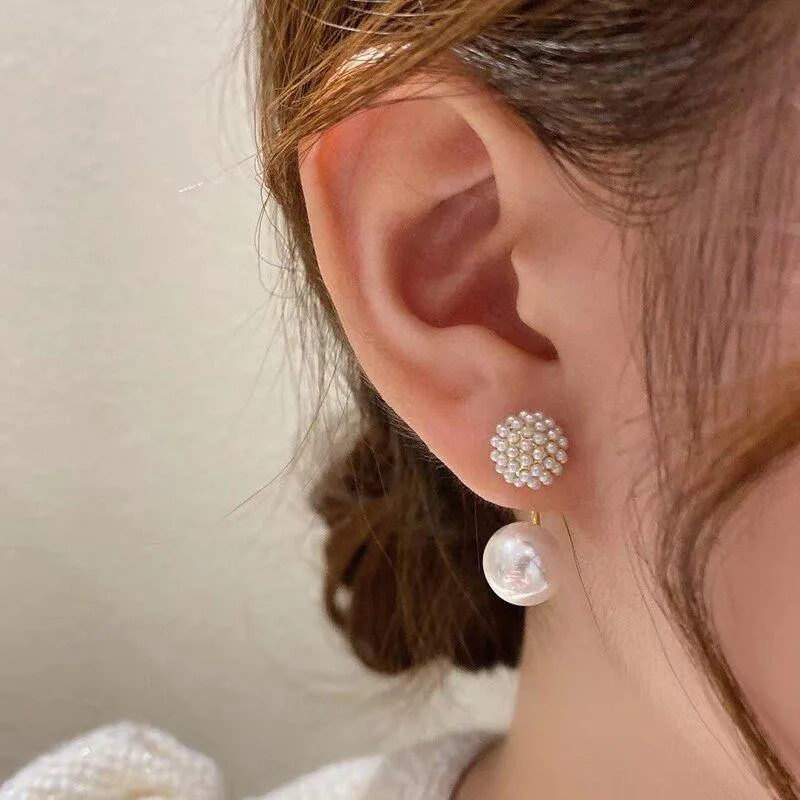 Elegant Ball Back Hanging Pearl Earrings Charm Jewelry ECJCY34 F