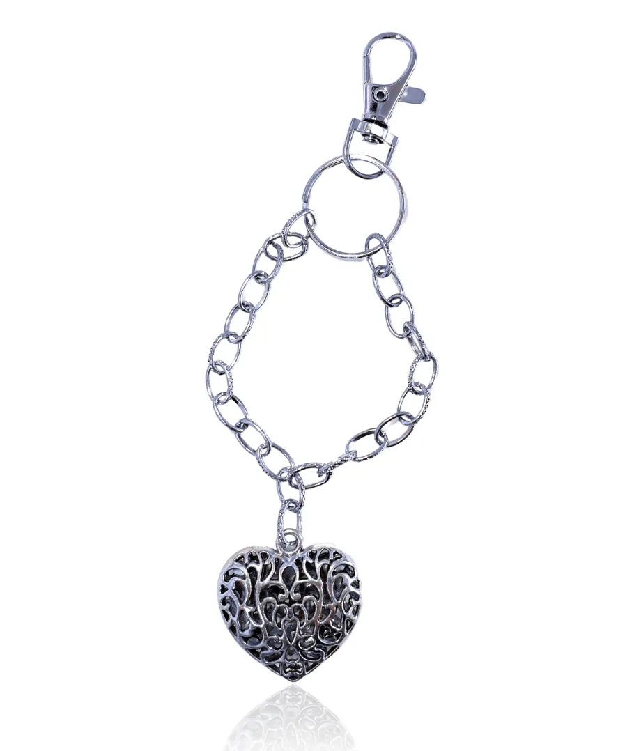 Elegant Silver Heart Bag Charm with Chain
