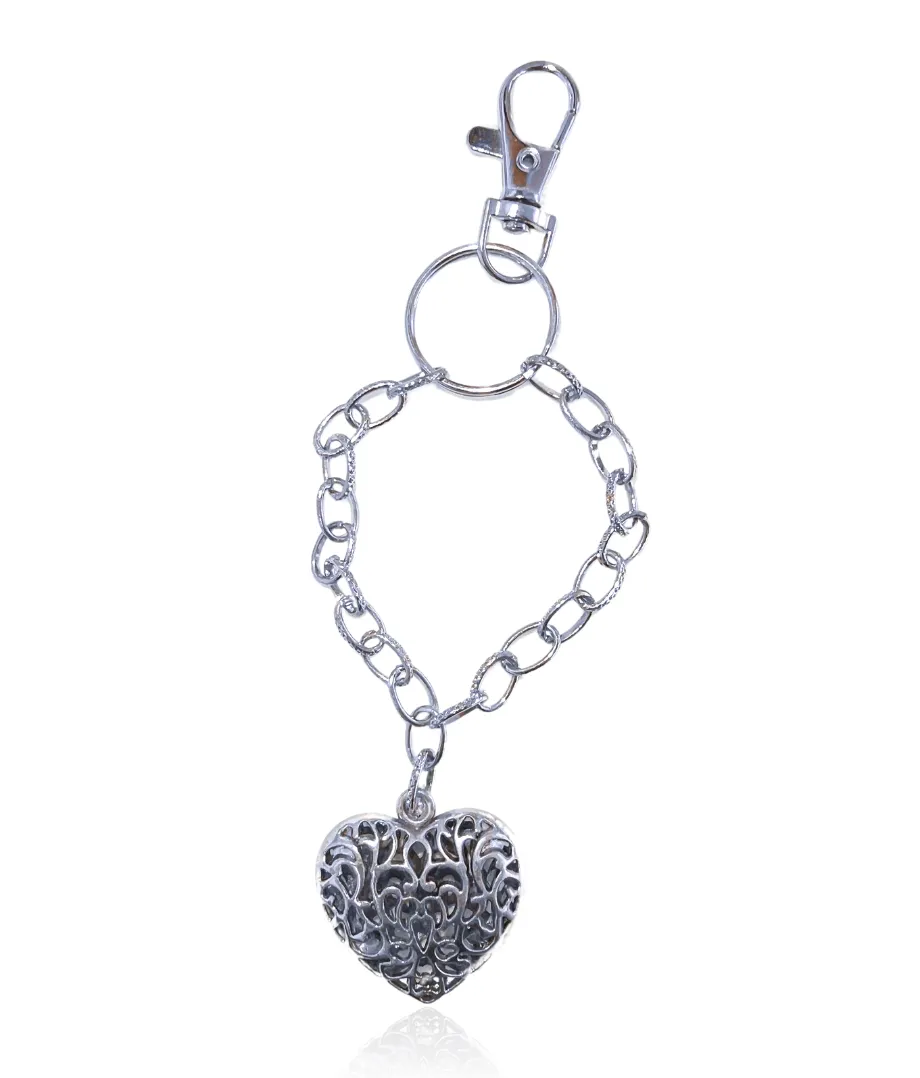 Elegant Silver Heart Bag Charm with Chain