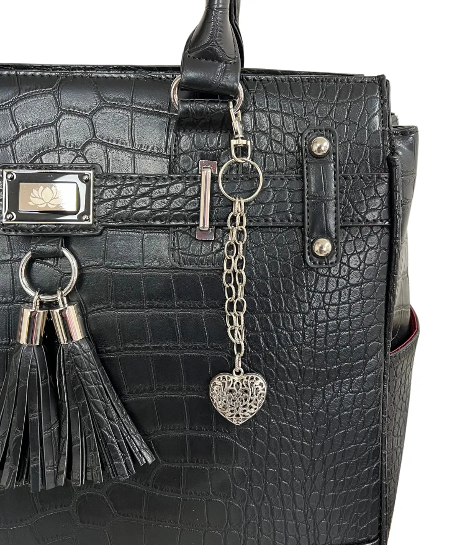 Elegant Silver Heart Bag Charm with Chain