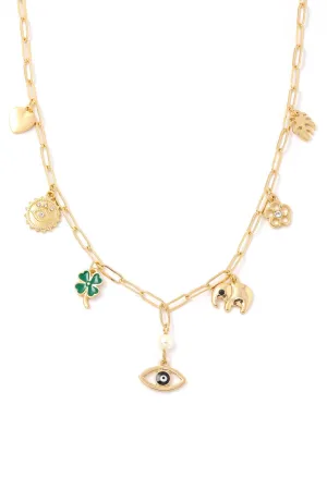 Evil Eye Clover Leaf Elephant Luck Charms Necklace
