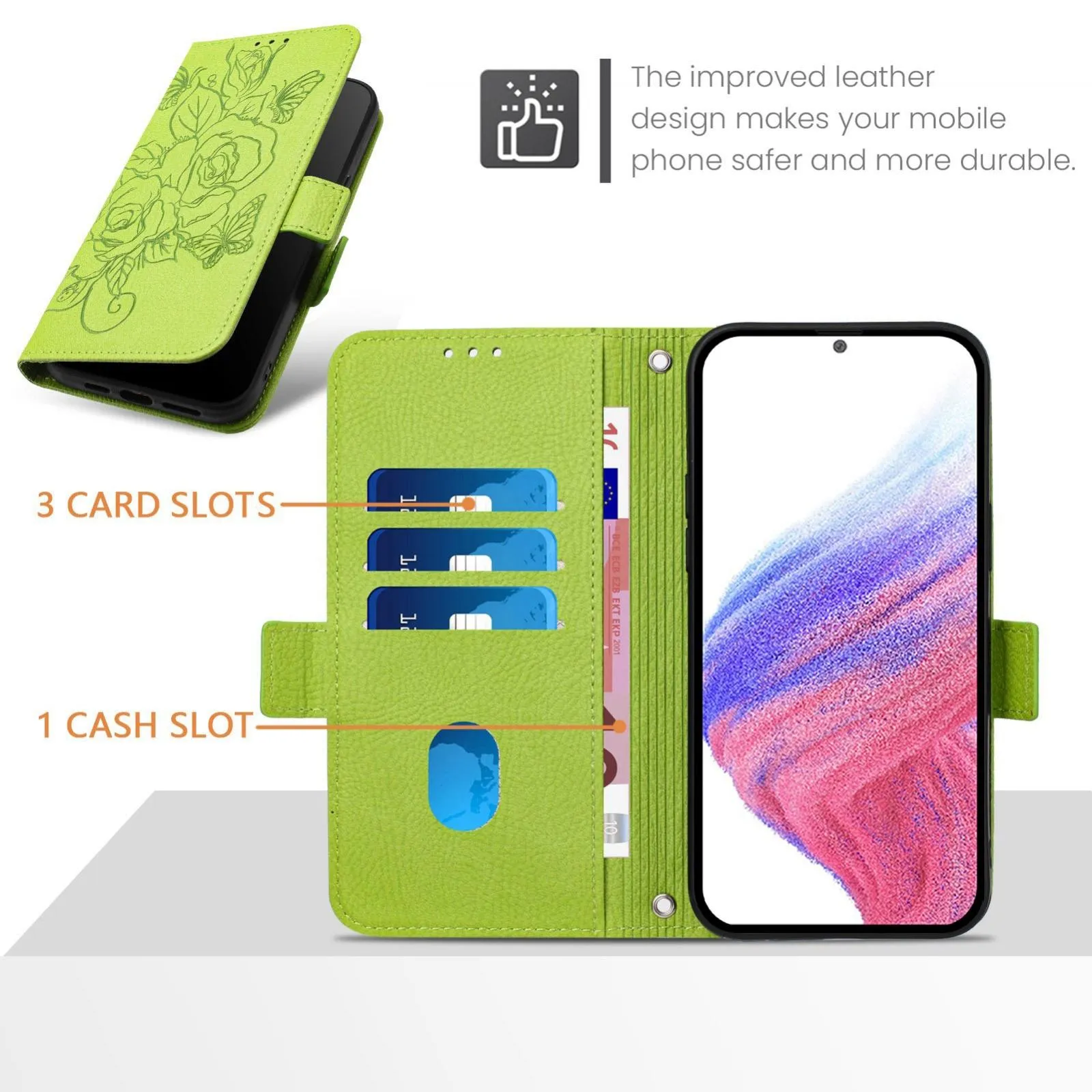 For Iphone 15 Embossed Rose Rfid Anti-Theft Leather Phone Case