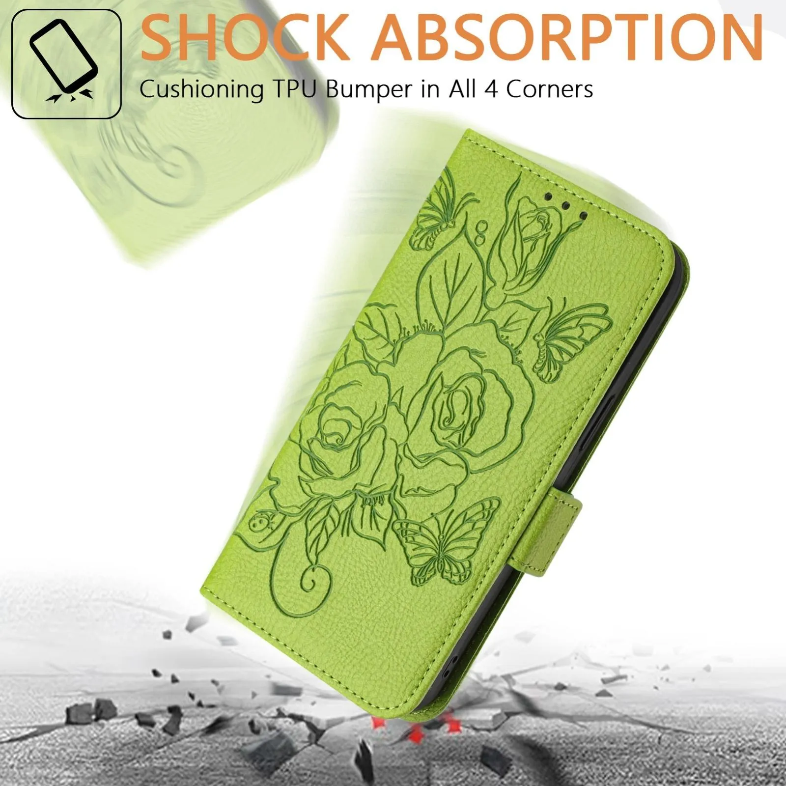 For Iphone 15 Embossed Rose Rfid Anti-Theft Leather Phone Case