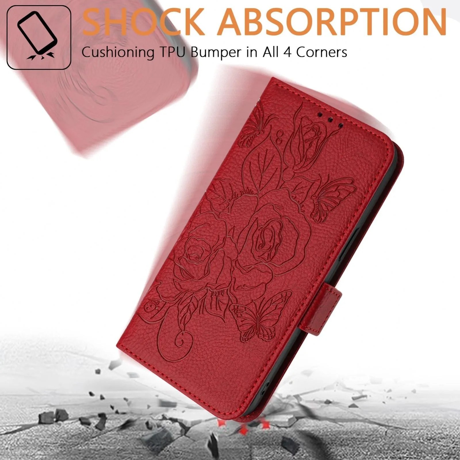 For Iphone 15 Embossed Rose Rfid Anti-Theft Leather Phone Case