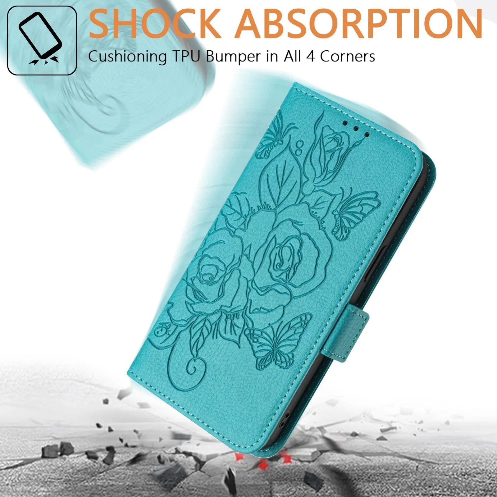 For Iphone 15 Embossed Rose Rfid Anti-Theft Leather Phone Case