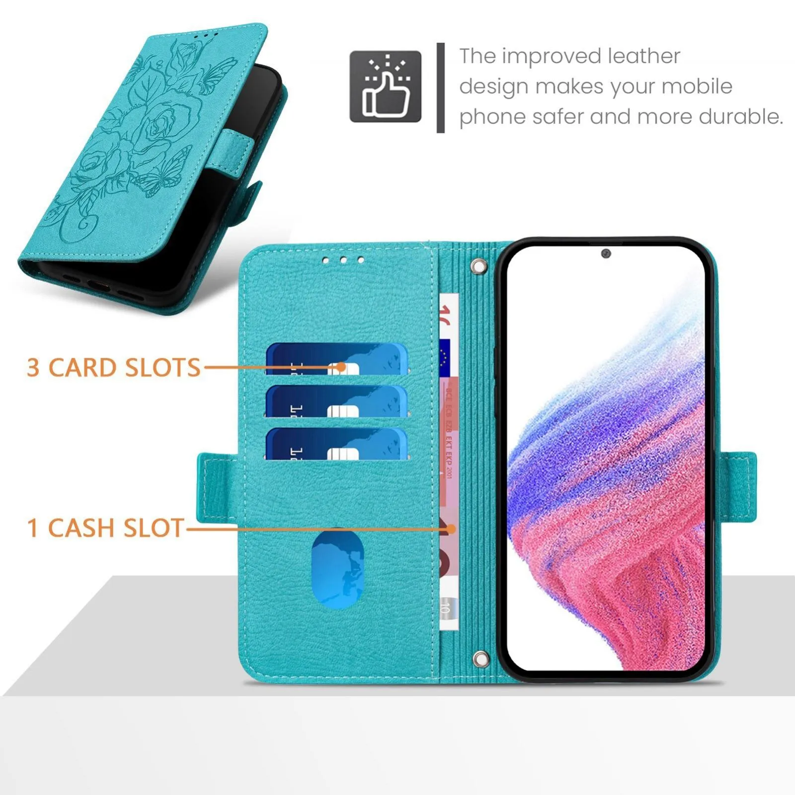 For Iphone 15 Embossed Rose Rfid Anti-Theft Leather Phone Case