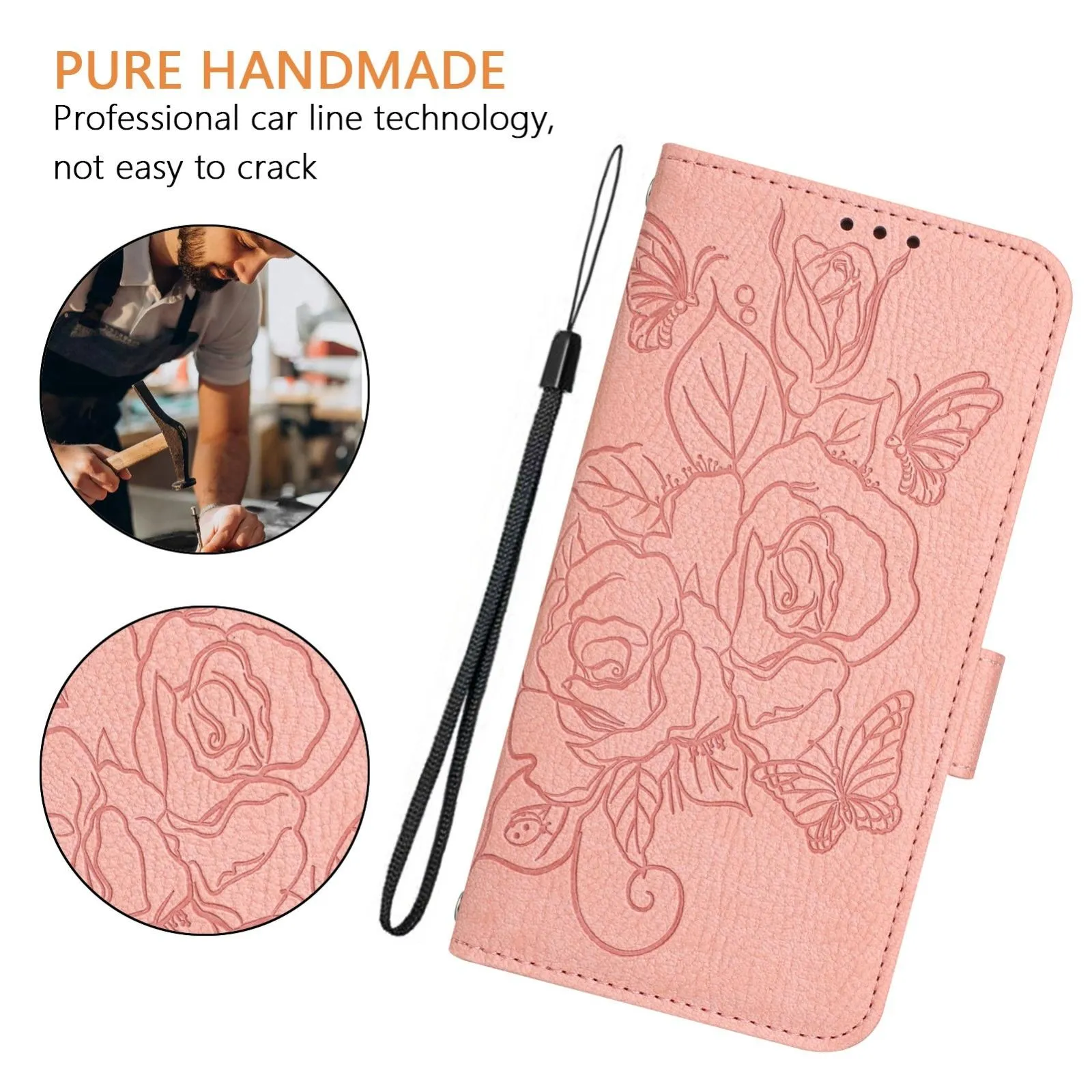 For Iphone 15 Embossed Rose Rfid Anti-Theft Leather Phone Case