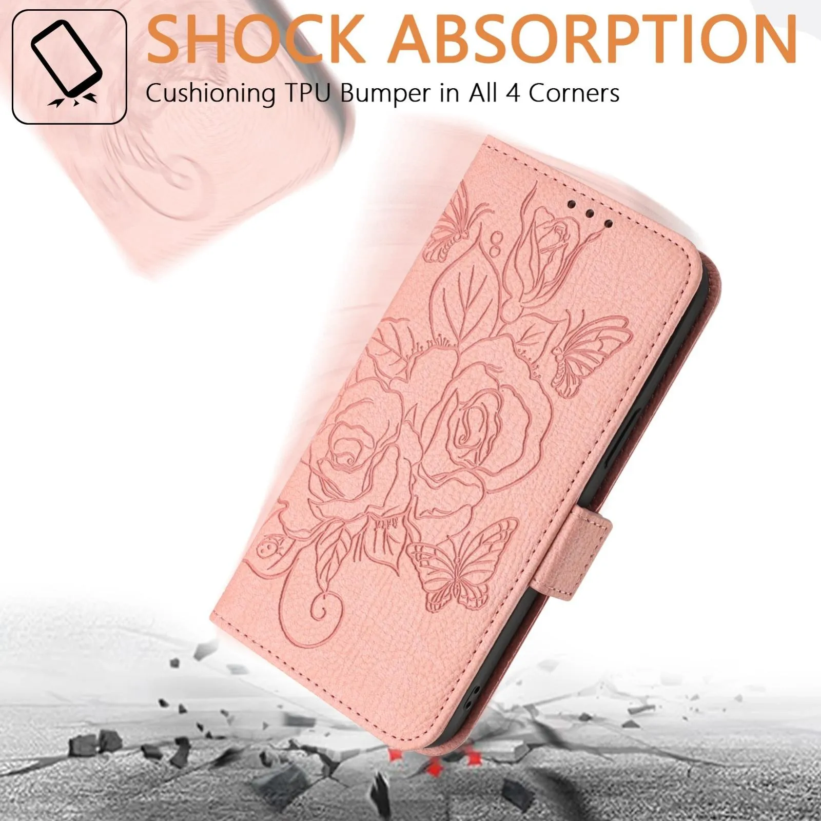 For Iphone 15 Embossed Rose Rfid Anti-Theft Leather Phone Case