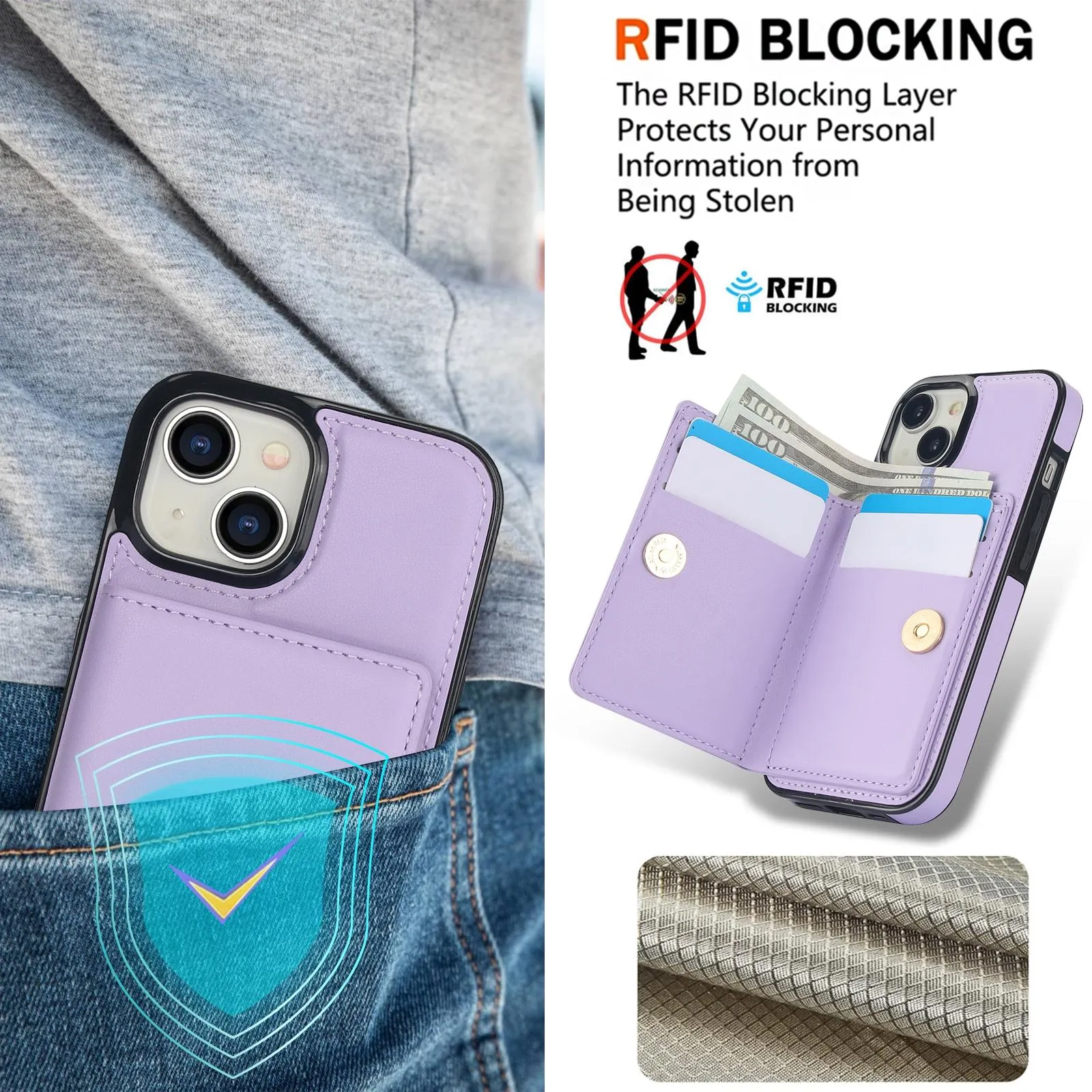 For Iphone 15 Rfid Anti-Theft Card Ring Holder Phone Case