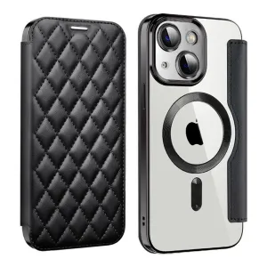 For Iphone 15 Shield Magsafe Rfid Anti-Theft Rhombus Leather Phone Case