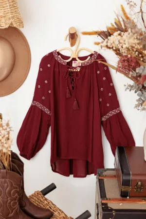 Girls Ethnic Boho Embroidered Front Tie Top