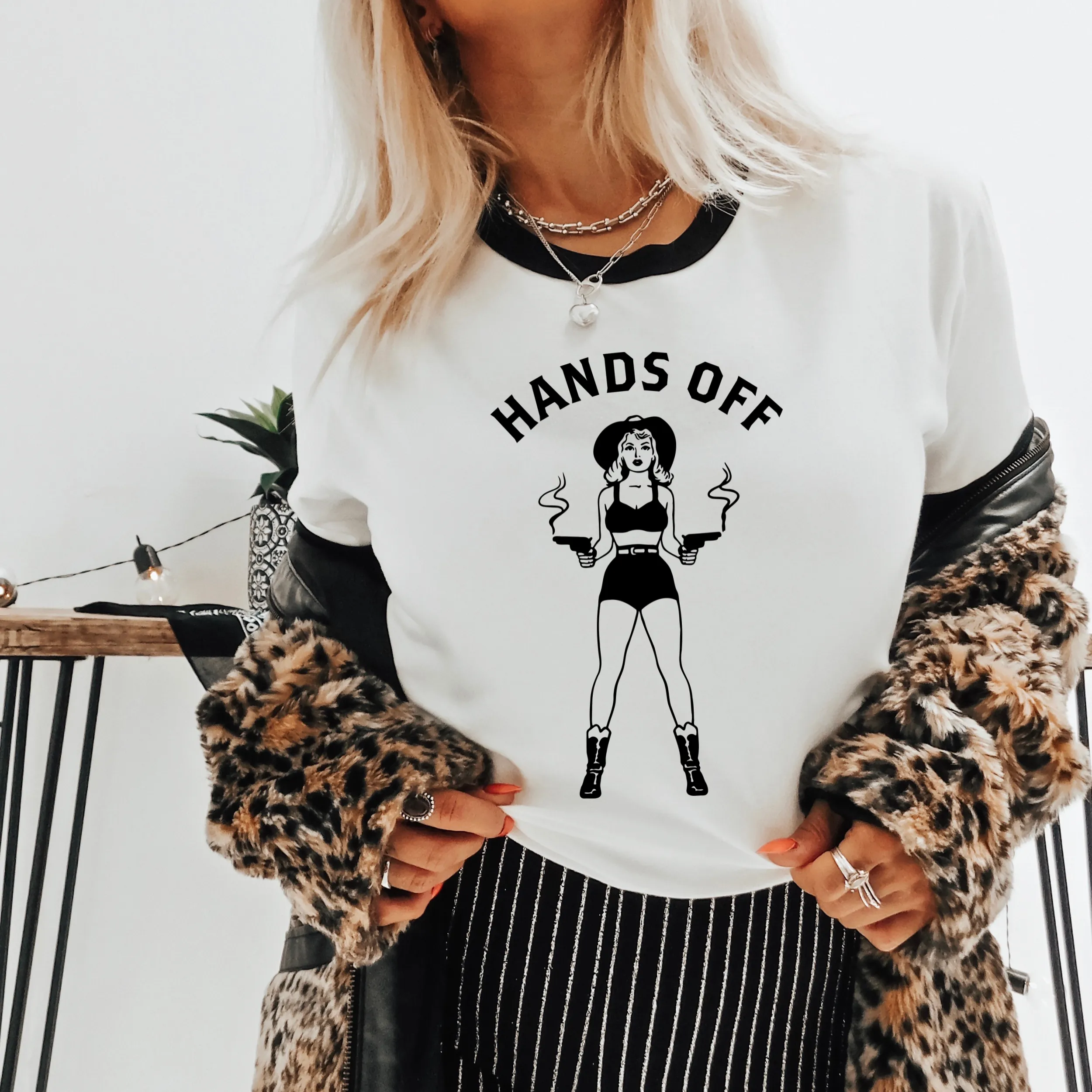 Hands Off Retro Ringer T Shirt