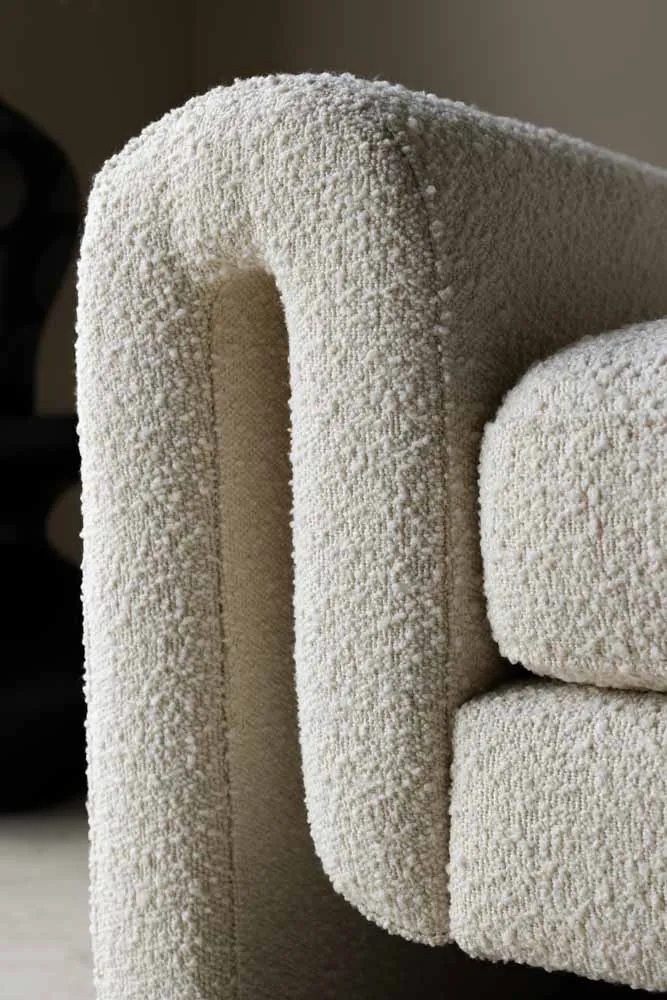 Ivory Boucle Fabric Curved Arm Armchair