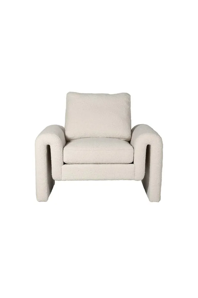 Ivory Boucle Fabric Curved Arm Armchair