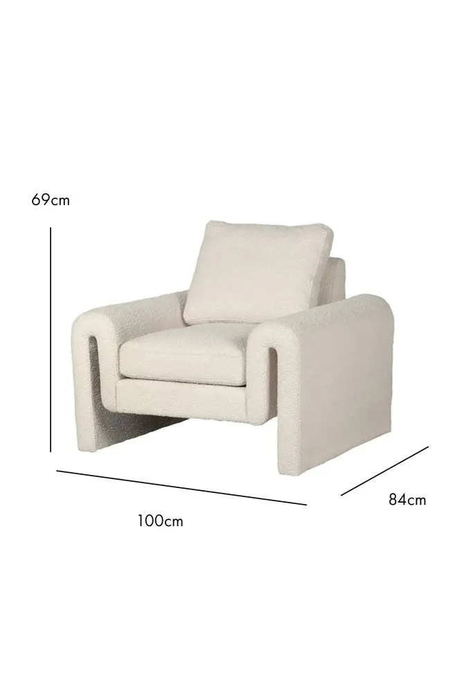 Ivory Boucle Fabric Curved Arm Armchair