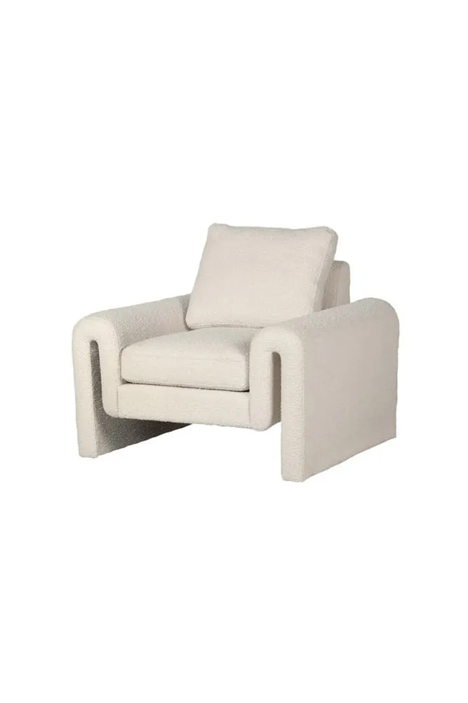 Ivory Boucle Fabric Curved Arm Armchair