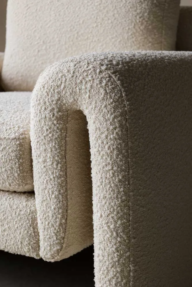Ivory Boucle Fabric Curved Arm Armchair