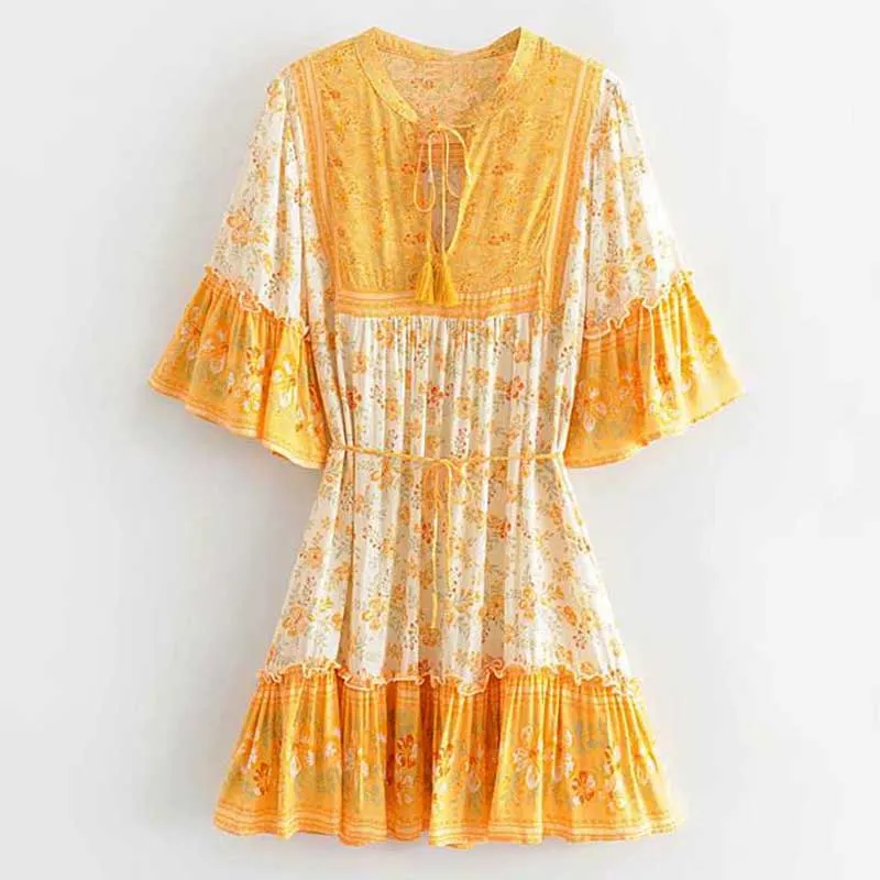 JuliaFashion - 2024 Tropical Florals Summer Mini Dress