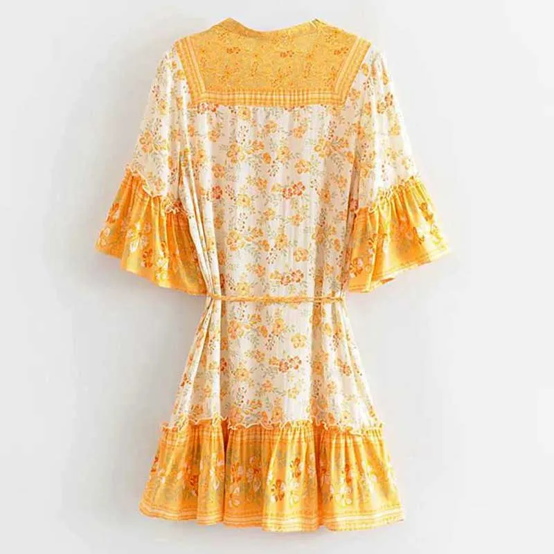 JuliaFashion - 2024 Tropical Florals Summer Mini Dress