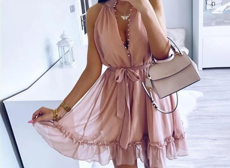 JuliaFashion - 2024 Vintage Ruffle Sexy Sleeveless Dress
