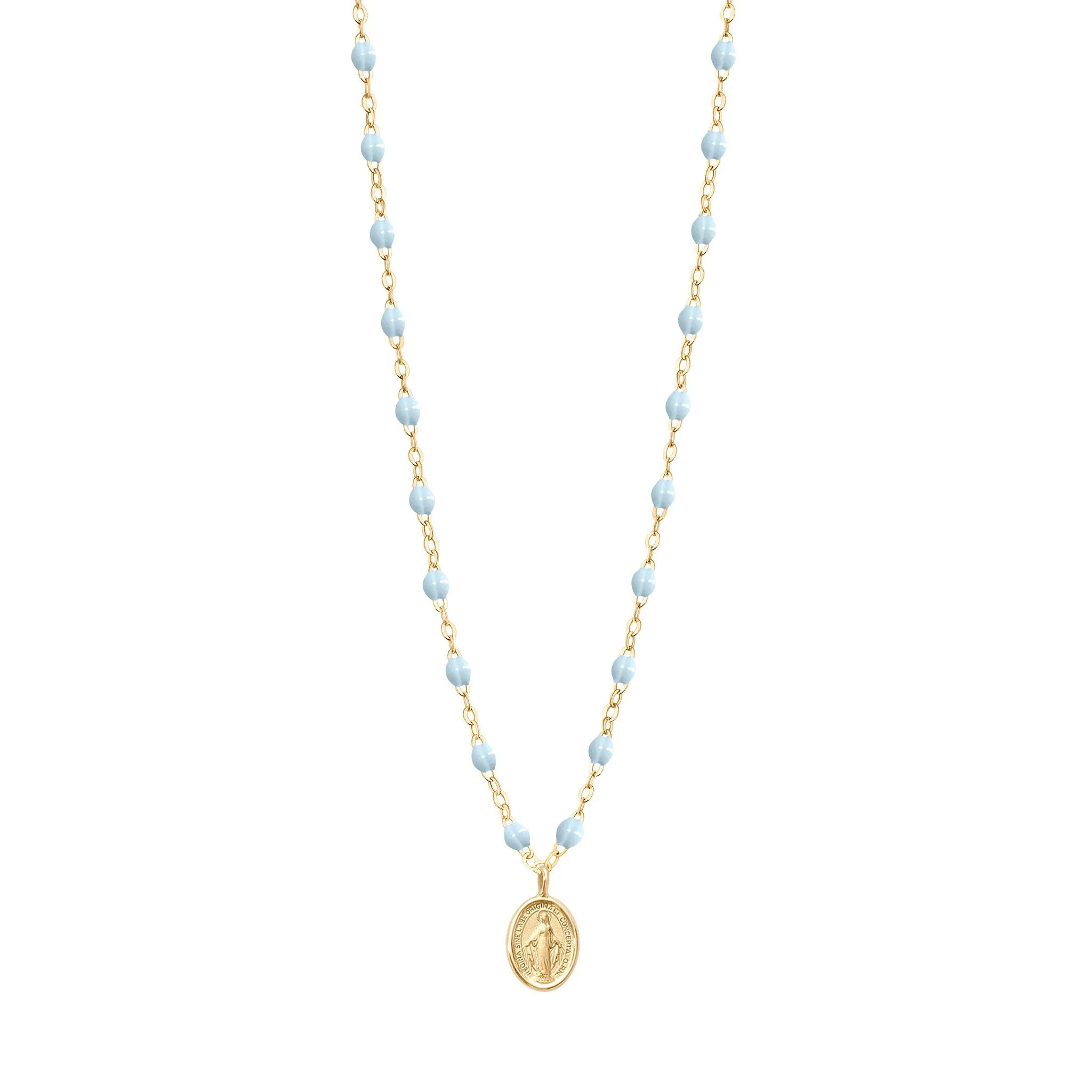Madone Charm Classic Gigi Baby Blue necklace, Yellow Gold, 16.5"