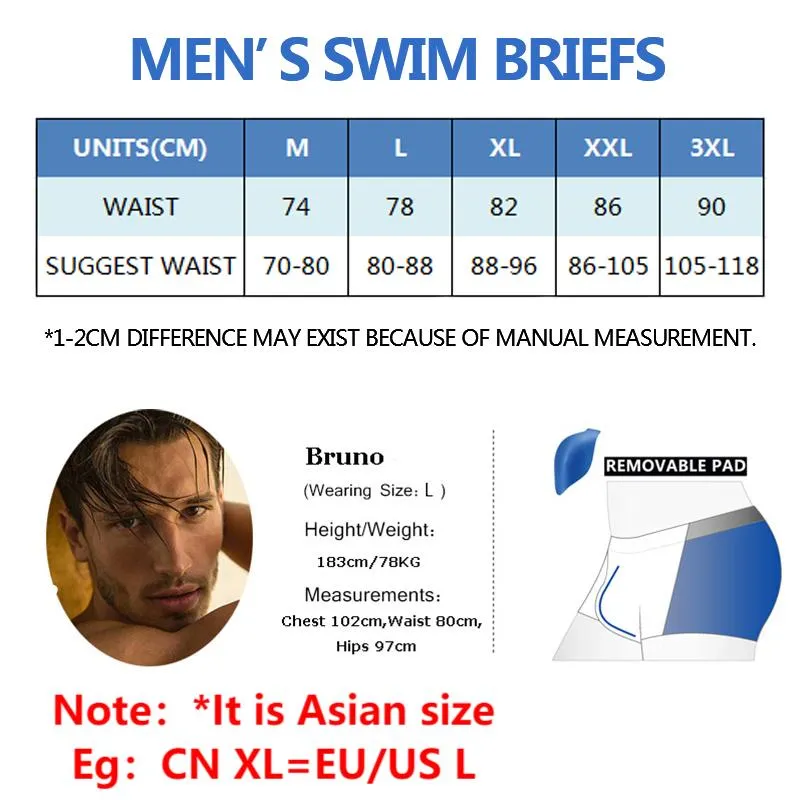 Men's Swimwear Low Swimwear Boxers Men's Swim Brief Solid Swim Brief Beachwear Trunks Swimsuit