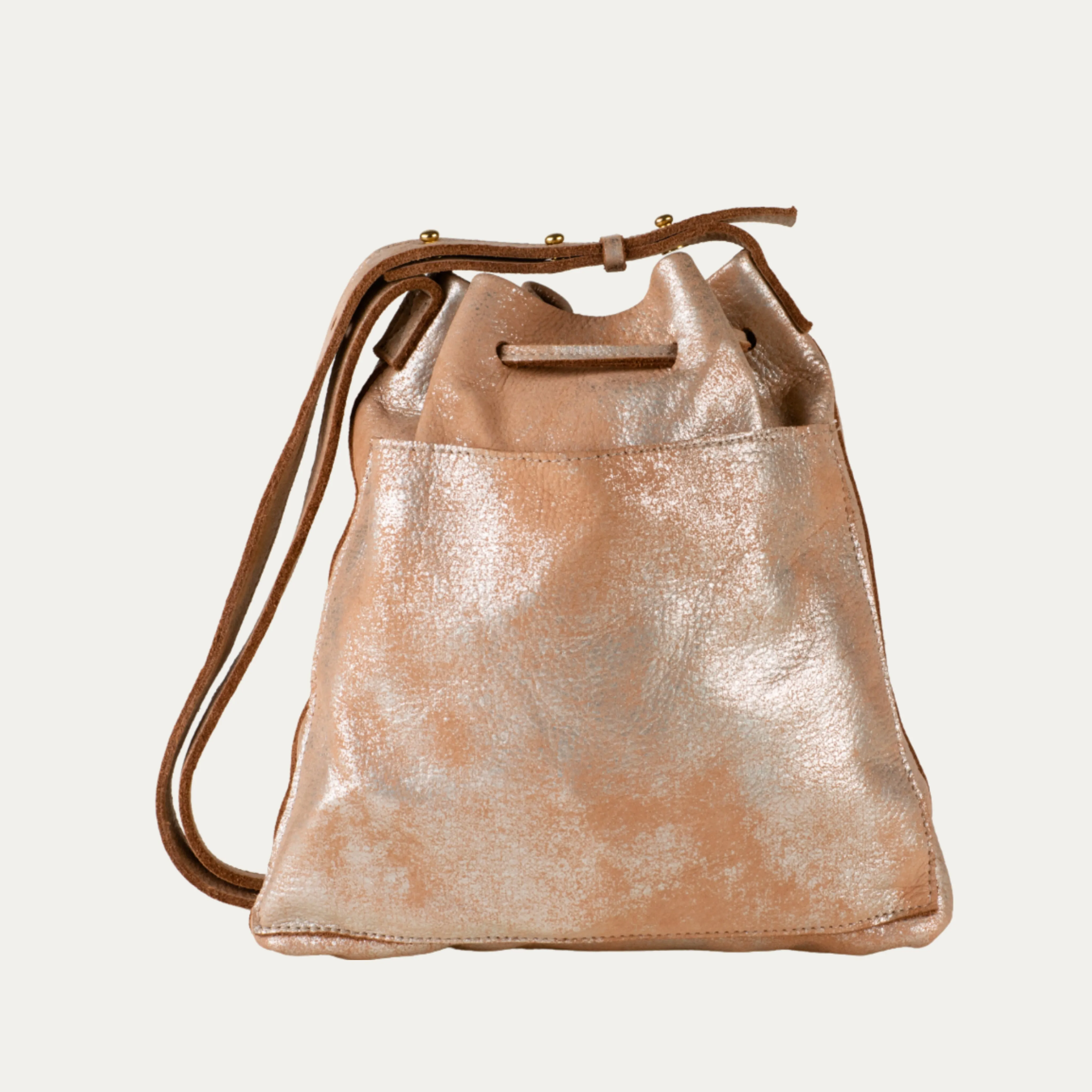 Mini Crossbody Tote | Blush Metallic Leather   Gold Hardware