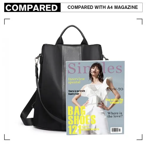 Miss Lulu Two Way Backpack Shoulder Bag with Pom Pom Pendant - Black | Versatile & Stylish
